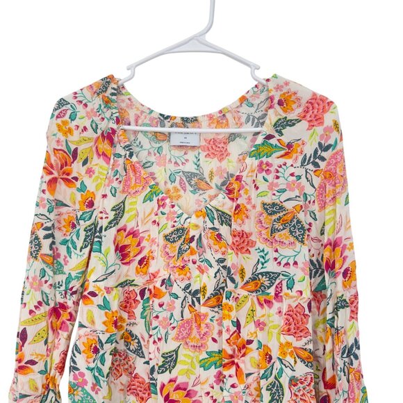 Old Navy Womens XS Floral Print Blouse V-Neck Long Sleeve 100% Rayon Lightweight - Picture 7 of 10